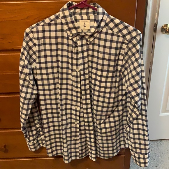 Lands End Boy’s navy and white long sleeve button down - Picture 1 of 3